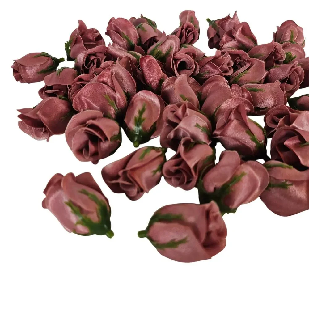 50 Mauve Pink Satin Rose Buds Stemless Wedding Floral Craft DIY 2 inch